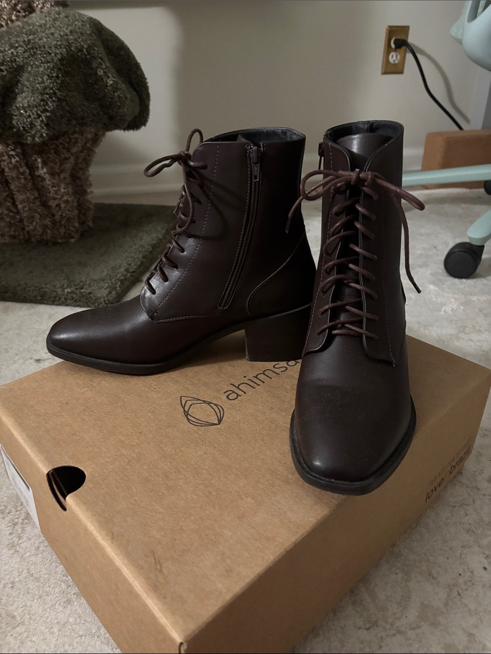 Ahimsa Andrea Espresso Brown Lace up Heel Boot